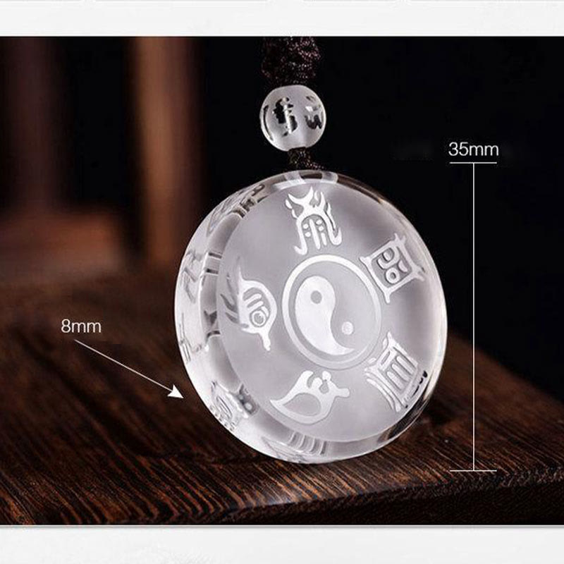 Crystal Yin-Yang Pendant - Taoist talisman symbols on braided cord, 35mm Chinese spiritual amulet necklace