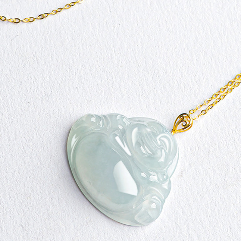 Laughing Buddha Jade Pendant Necklace – Adjustable steel chain with secure clasp, daily wear jewelry
