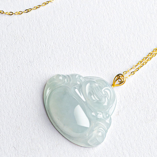 Laughing Buddha Jade Pendant Necklace – Adjustable steel chain with secure clasp, daily wear jewelry