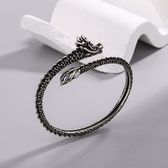 Dragon Scales Pattern Protection Bracelet Bangle - Antiqued silver cuff inner rope detail, Artisan Finish