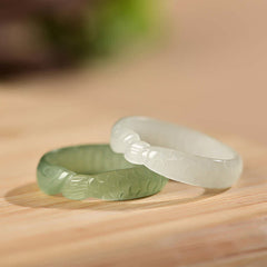 Hetian White Jade Cyan Jade Koi Fish Ring – top view showing dual-tone jade koi design, lucky jade ring
