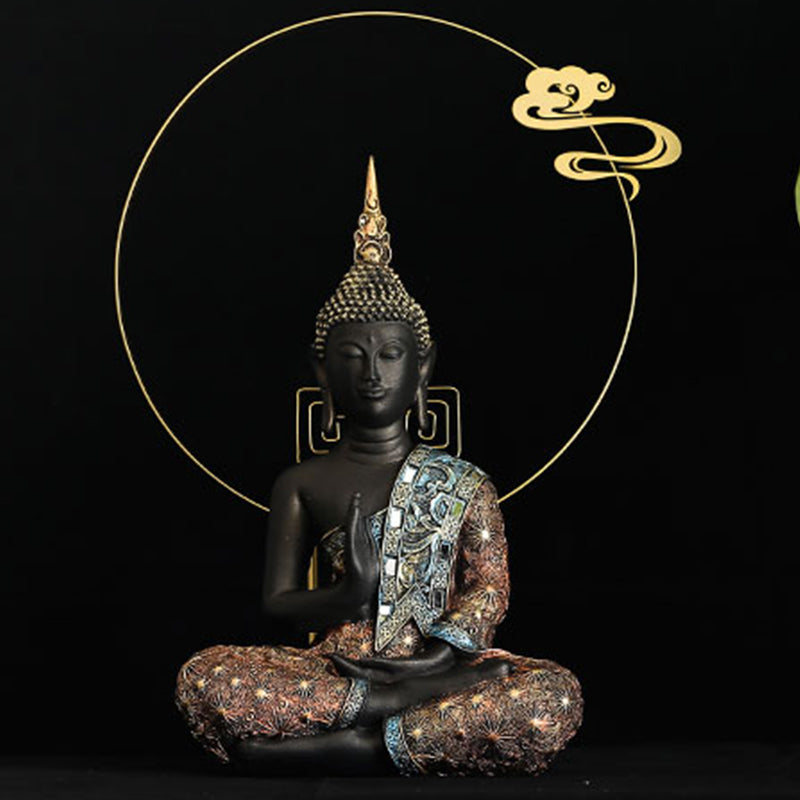 Buddha FengShui Resin Decoration – Ornate Thai Buddha angled view, peace luck decor