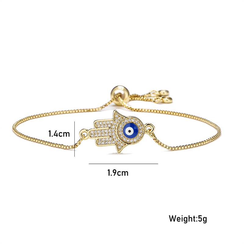 Gold Hamsa Hand Evil Eye Bracelet with Size Dimensions 1.9cm x 1.4cm 5g, Protection