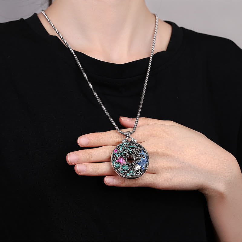 Lotus Koi Pendant Necklace - back view revealing smooth polished jade finish, peace buckle