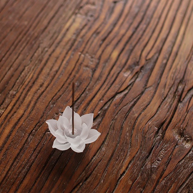 Lotus Liuli Incense Burner – overhead view on weathered plank, Natural