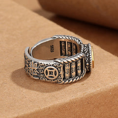 Om Mani Padme Hum Copper Ring – Side angle showing engraved band and coin, men's ring