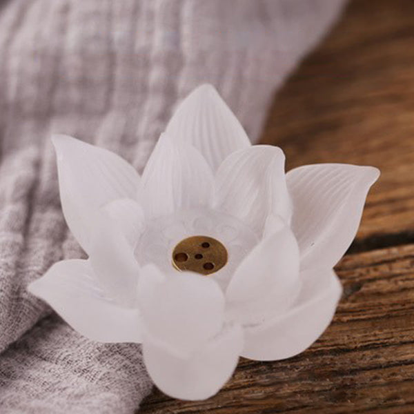 Lotus Liuli Incense Burner – five-hole brass insert on linen, Artisan