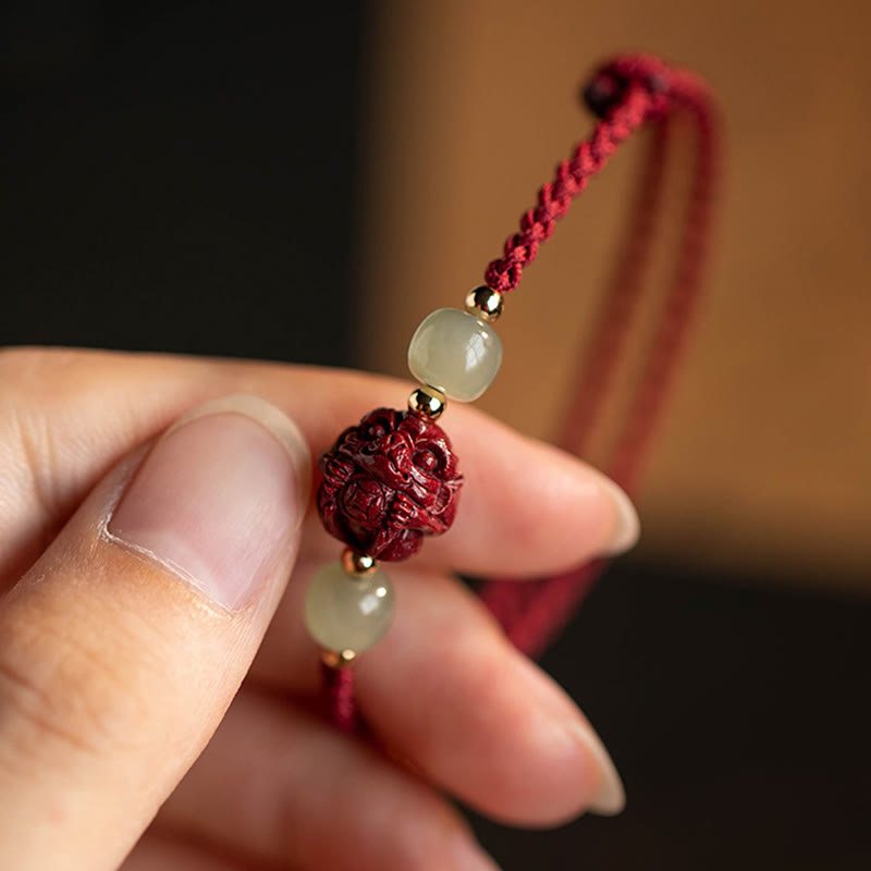 Cinnabar Hetian Jade Chinese Zodiac Bracelet, image 15, healing bracelet