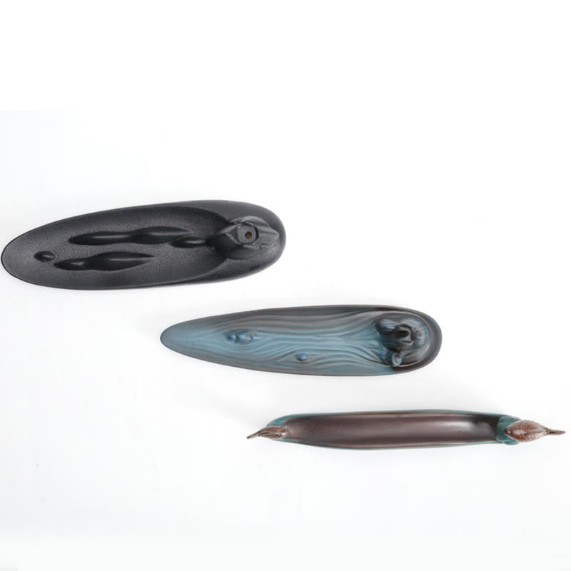 Double Koi Fish Mountain Incense Burner - three color variants of mountain backflow burner, top view