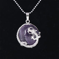 Dragon Multi-Stone Crystal Healing Pendant – Amethyst dragon wrap on black, spiritual awareness