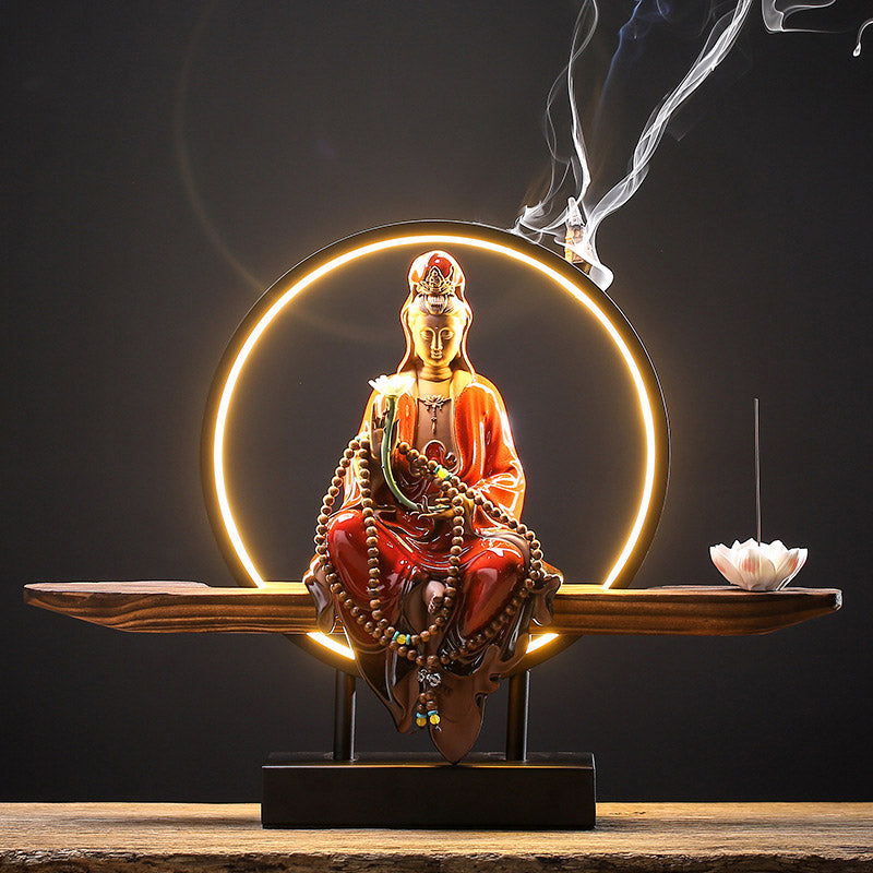 Buddha Avalokitesvara Ceramic Lotus Relaxation Incense Burner – Elegant ceramic Buddha incense holder, peaceful relax decor