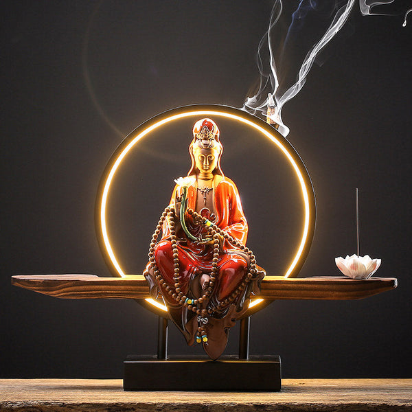 Buddha Avalokitesvara Ceramic Lotus Relaxation Incense Burner – Elegant ceramic Buddha incense holder, peaceful relax decor