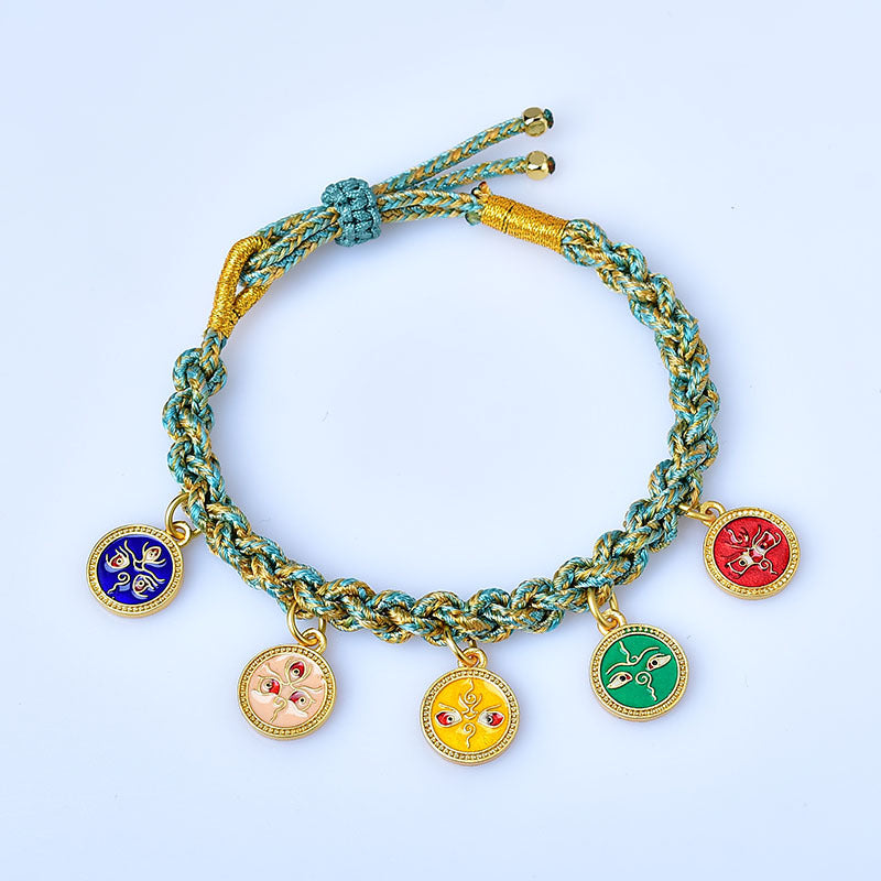 Tibetan Five God of Wealth Rope Bracelet, lifestyle shot, healing bracelet