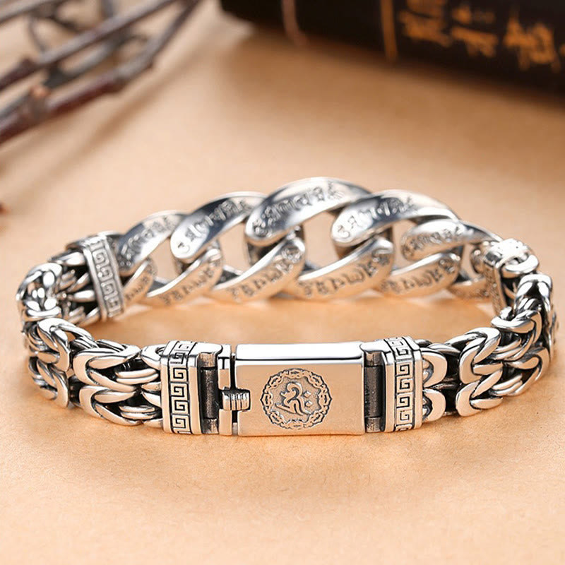 Om Mani Padme Hum Bracelet – Styled lifestyle shot with ornate clasp, spiritual jewelry