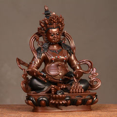 Yellow Jambhala Bodhisattva Copper Statue Home Office Decor – crown jewel ornaments close-up, Tibetan casting