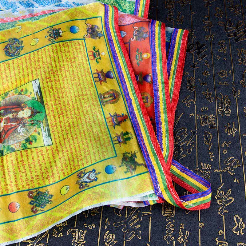 Tibetan Prayer Flag 5 Colors Windhorse Outdoor – Long string of connected prayer squares with deity images, monastery style