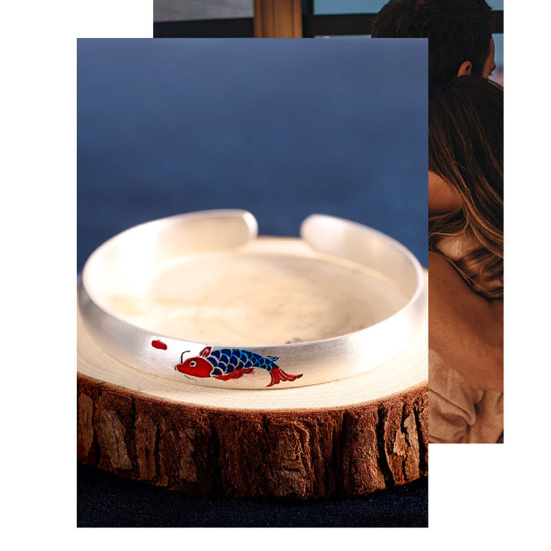 999 Silver Koi Cuff Bangle - high polish mirror finish on silver koi bangle