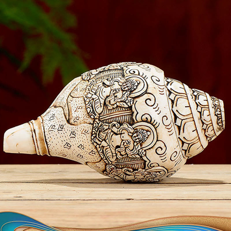Engraved Shankha Wealth Conch – engraving process half-finished comparison, before after craft reveal
