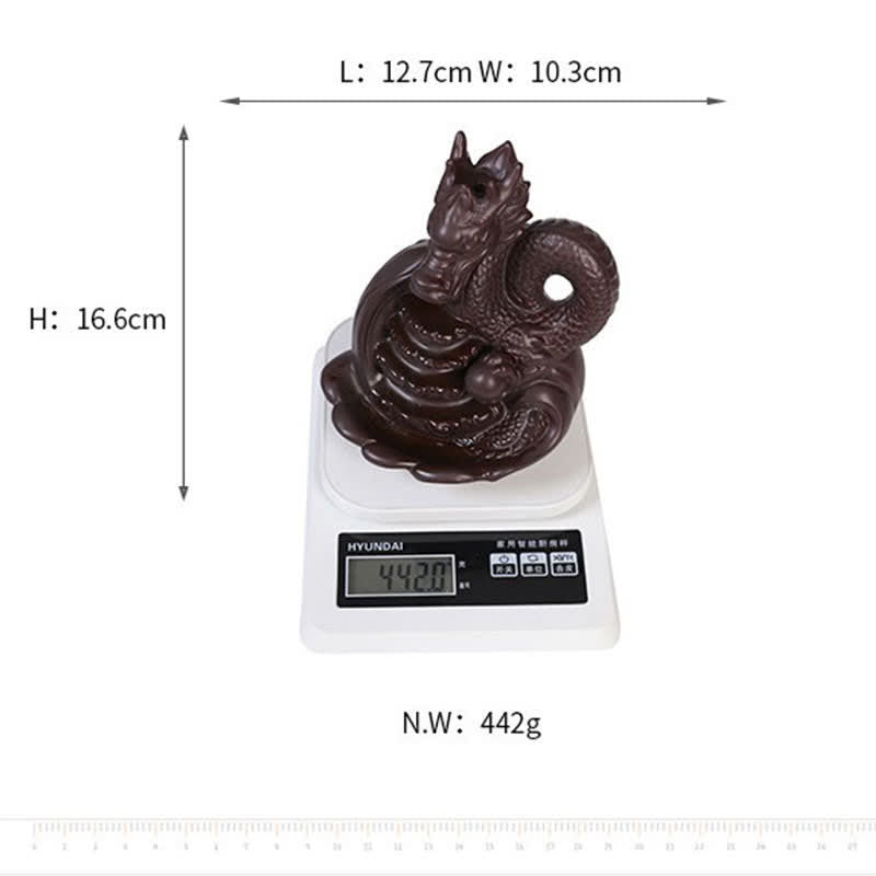 Dragon Pattern Ceramic Incense Burner – front view showing full dragon body with stick holder, Success