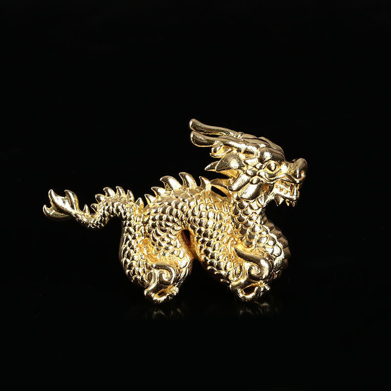 Auspicious Brass Dragon Decoration - Golden dragon on pure black with subtle reflection, protection art