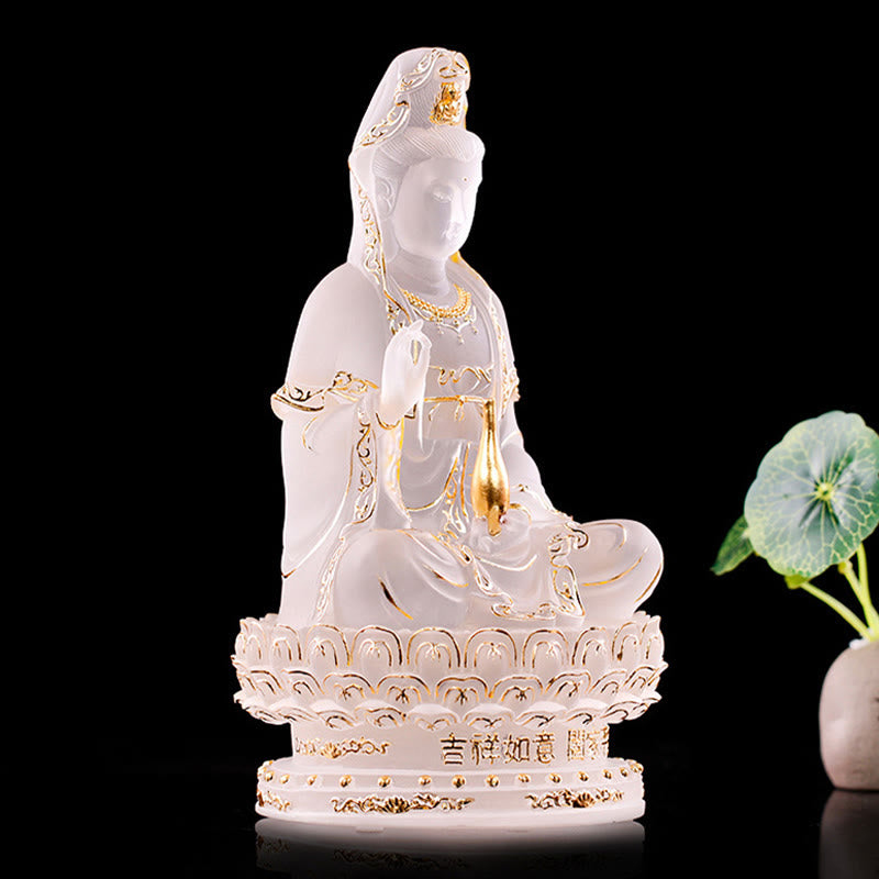 Kwan Yin Liuli Crystal Statue – Translucent crystal mercy deity sculpture, spiritual home art