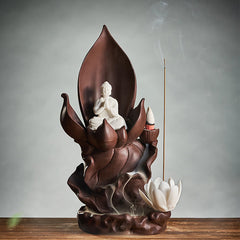 Lotus Buddha Avalokitesvara Purple Clay Incense Burner – side view of lotus petal body, mindfulness aroma accessory