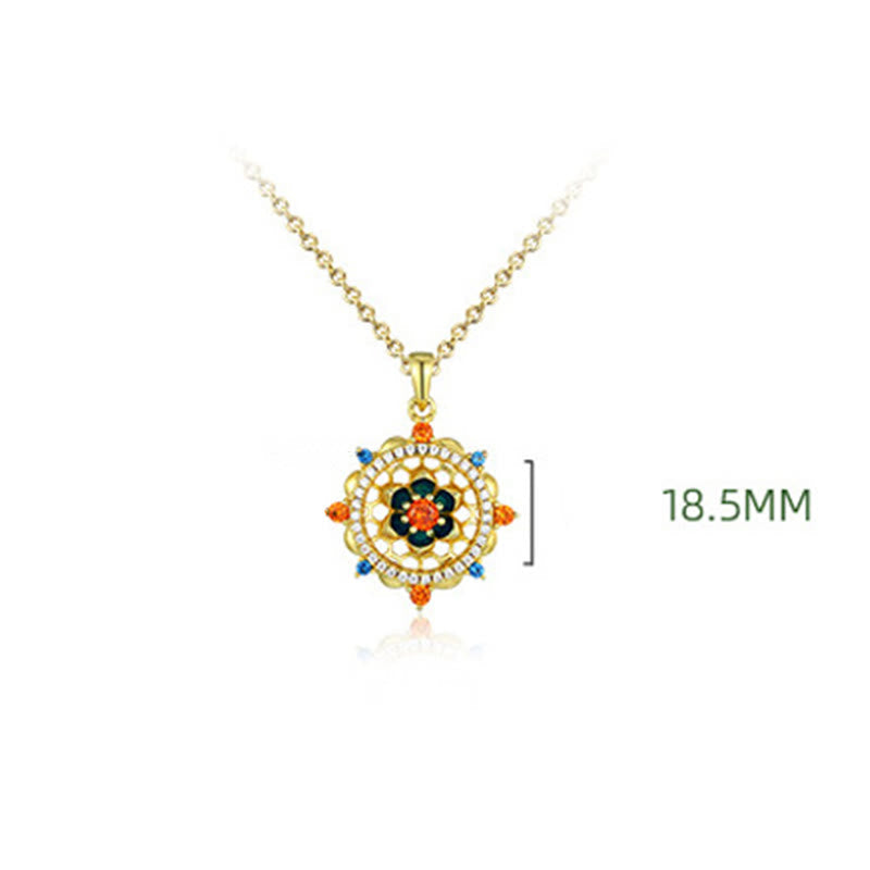 Sterling Silver Lotus Zircon Pendant 18.5mm size detail on white, gold vermeil finish