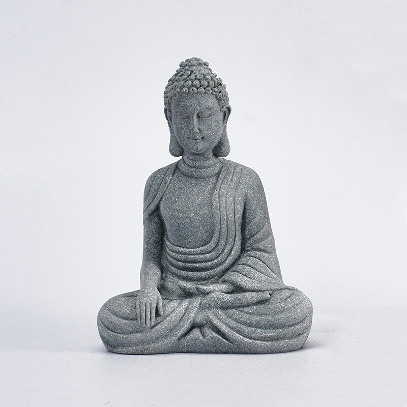 Sitting Meditation Buddha Sandstone Statue – frontal white backdrop, earth-touching, meditation art