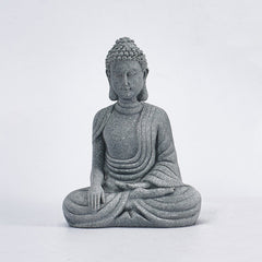 Sitting Meditation Buddha Sandstone Statue – frontal white backdrop, earth-touching, meditation art