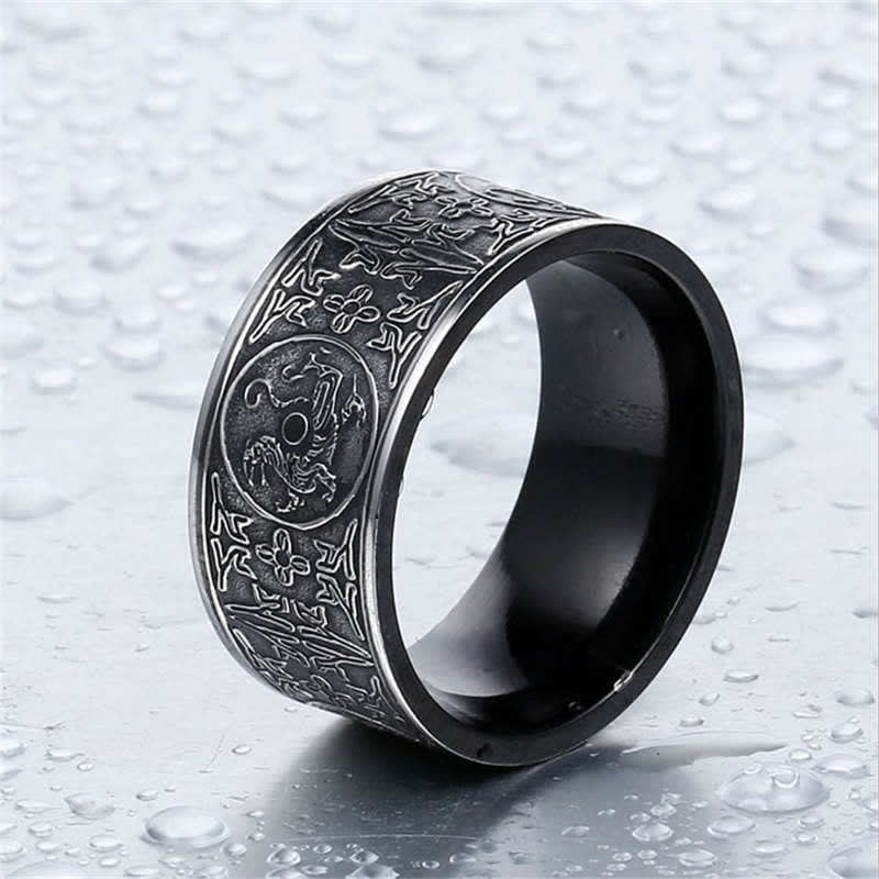 Four Guardian Beasts Ring – dragon engraving on water droplets, Waterproof