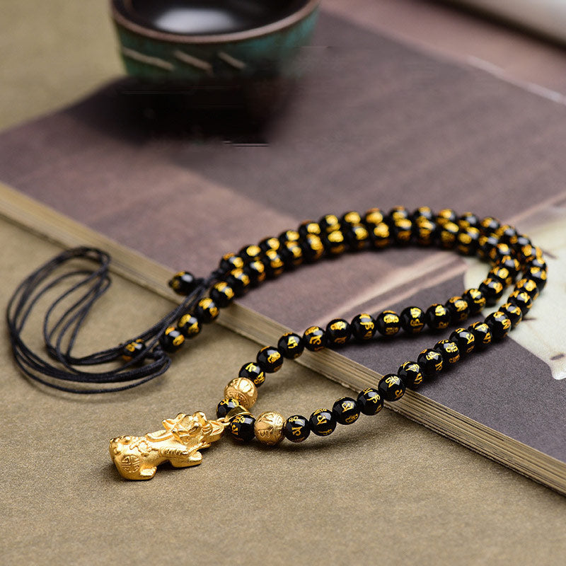 Black Obsidian PiXiu Necklace, image 1, amulet necklace