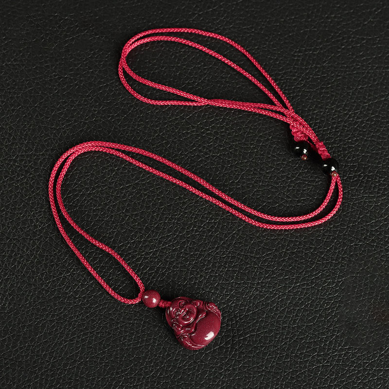 Laughing Buddha Cinnabar Necklace Key Chain Phone Hanging Decoration – vermilion Buddha red string, Chinese New Year gift