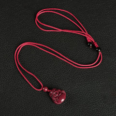 Laughing Buddha Cinnabar Necklace Key Chain Phone Hanging Decoration – vermilion Buddha red string, Chinese New Year gift