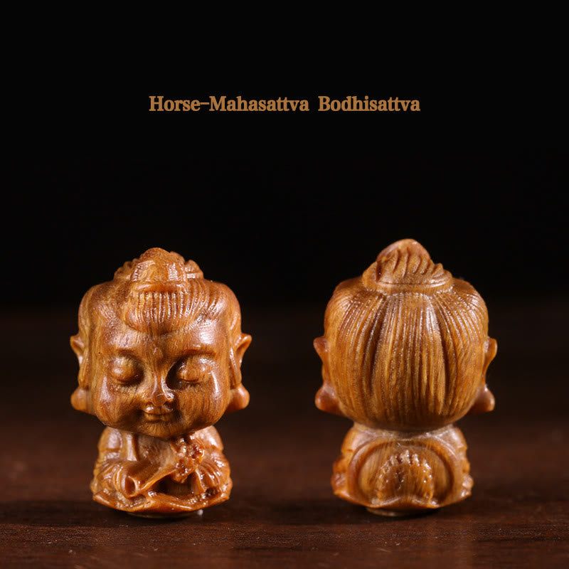 Chinese Zodiac Green Sandalwood Buddha – Horse Mahasattva Bodhisattva front and back carving, Peaceful
