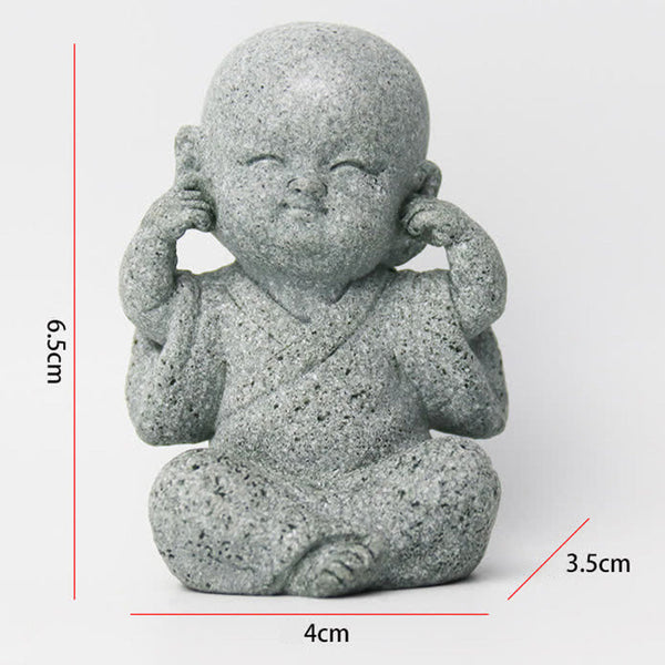 Meditation Monk Statue - Hear no evil monk covering ears with 6.5cm measurement details