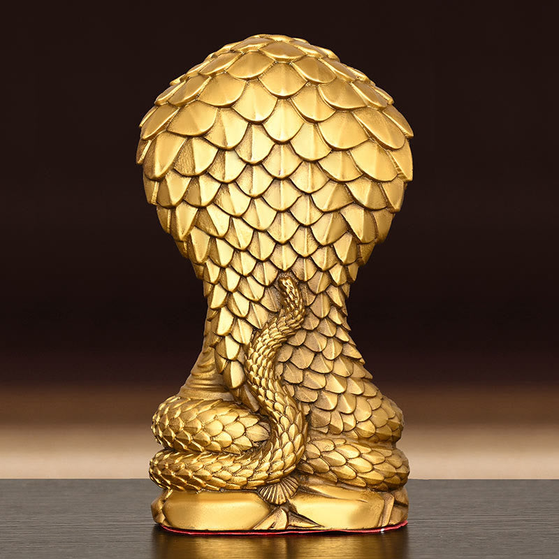 Buddha Shakyamuni Snake Copper Statue Home Offering Decor – snake scales cobra head, reptile casting craft