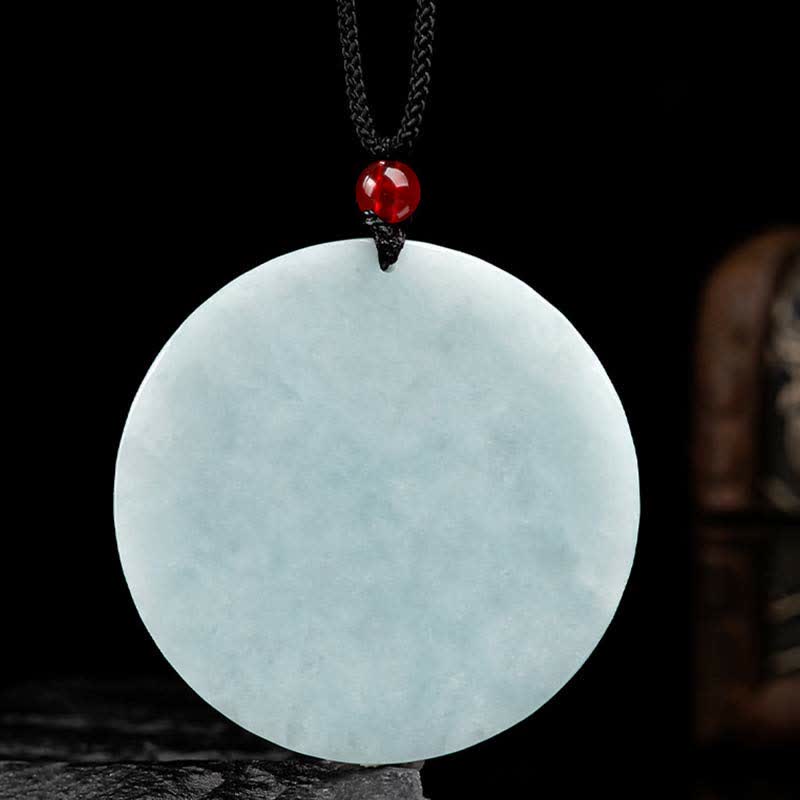 Chinese Zodiac Dragon Jade Amulet Necklace - smooth polished jade back with natural stone veining