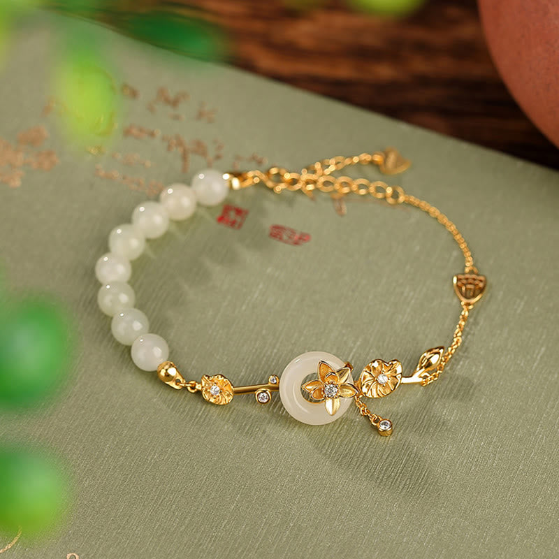 Sterling Silver Hetian Jade Peace Buckle Bracelet