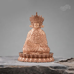 Shakyamuni Compassion Copper Statue – close-up compassionate face and urna, spiritual art craftsmanship