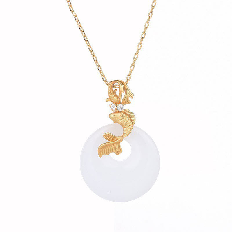 White Jade Koi Necklace – Jade koi necklace in gift box with velvet lining, jewelry gift