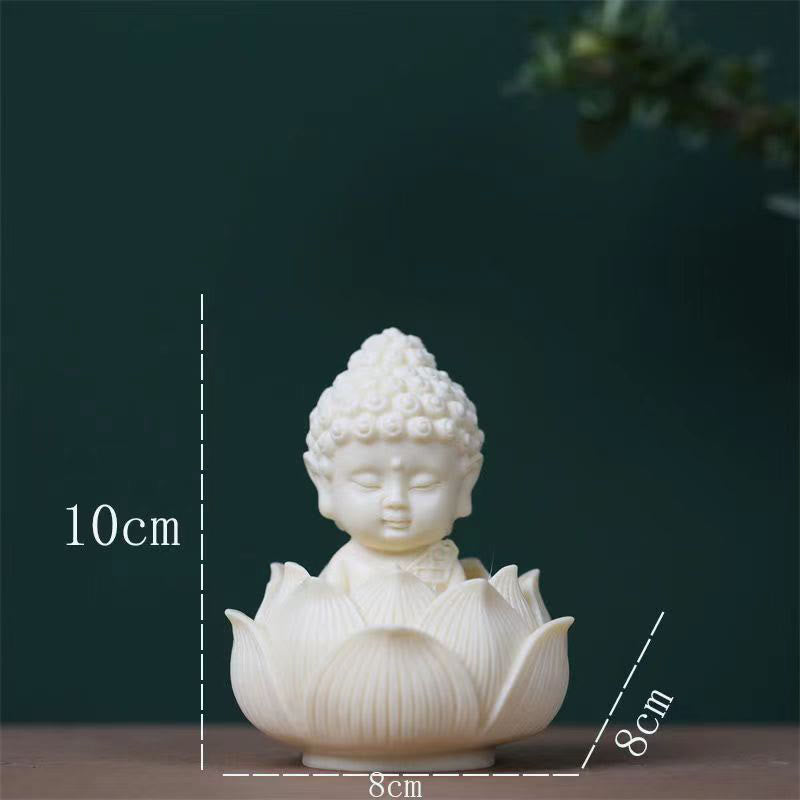 Mini Ivory Fruit Buddha Lotus Serenity Desk Decoration – Mini Buddha with Avalokitesvara detail on lotus, sacred desk decor