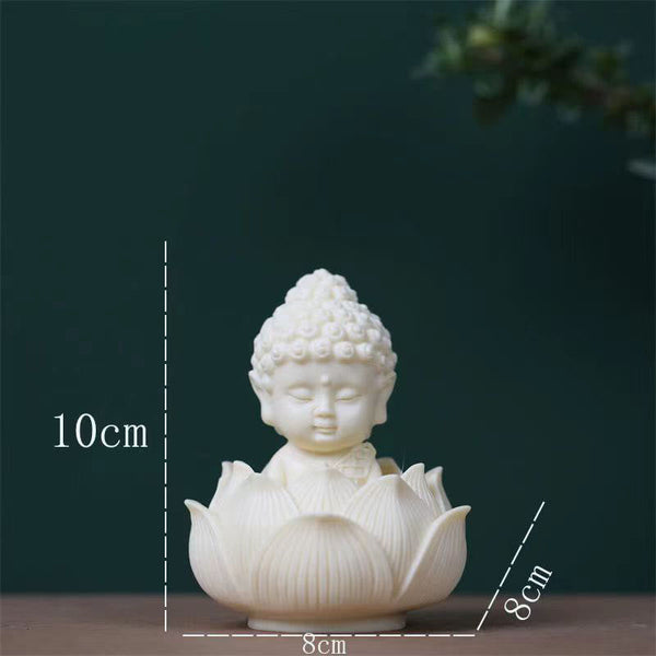 Mini Ivory Fruit Buddha Lotus Serenity Desk Decoration – Mini Buddha with Avalokitesvara detail on lotus, sacred desk decor