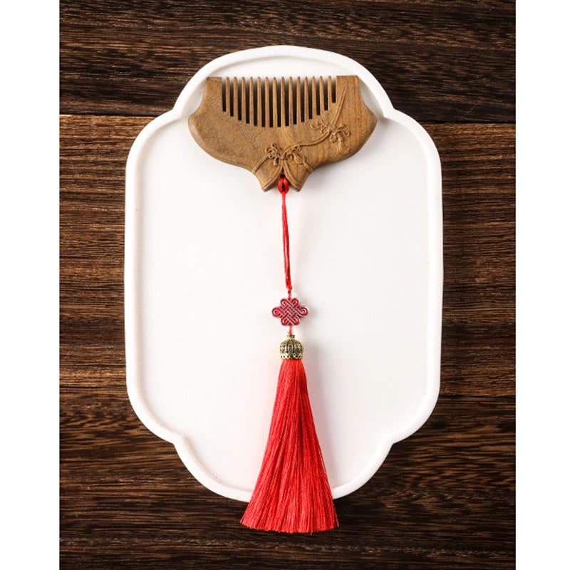 Green Sandalwood Flower Engraved Comb, image 13
