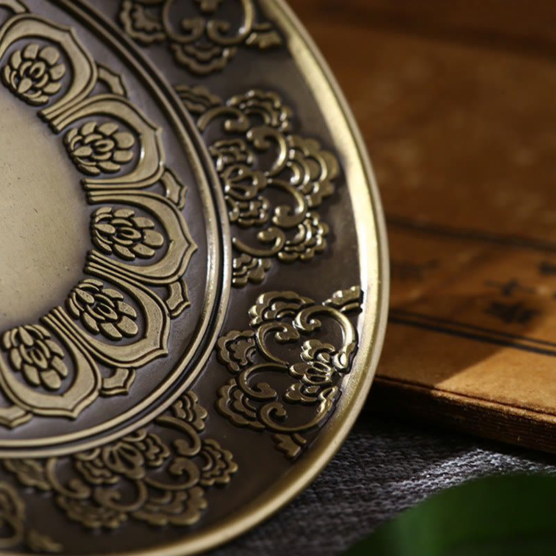 Lotus Incense Burner – macro view of brass cloud patterns on rim, detailed