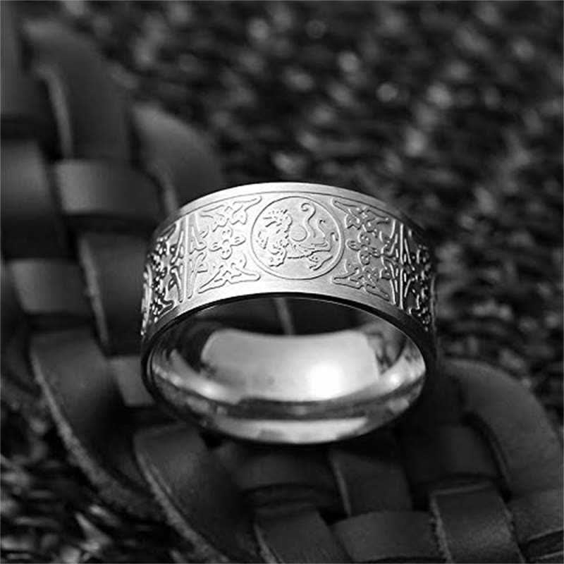 Four Guardian Beasts Ring – silver dragon engraving on leather, Masculine