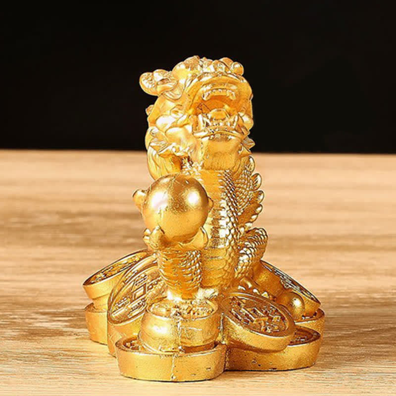 Dragon Copper Coin Decoration - Dragon coiled on coin column with pearl, success talisman