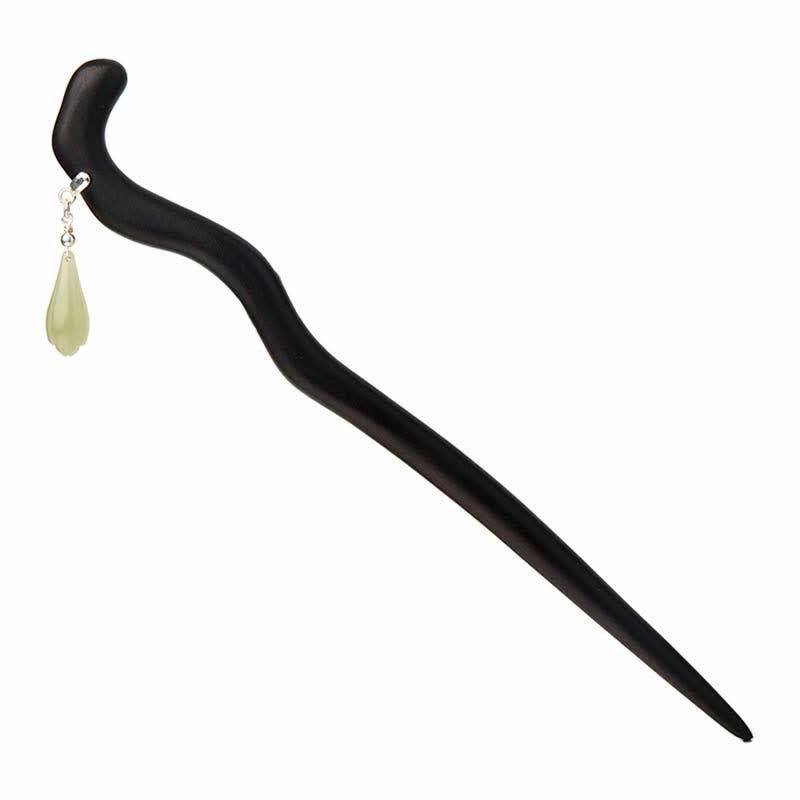 Product shot of Hetian Jade & 925 Silver Ebony Hairpin on white background