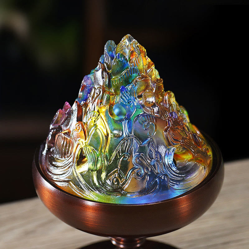 Crystal Mountain Incense Burner – prismatic glass peaks on bronze bowl, liuli incense burner