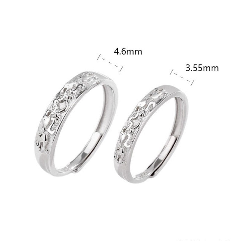 925 Sterling Silver PiXiu Couple Ring – size chart 4.6mm and 3.55mm width, dimension reference, his and hers matching set