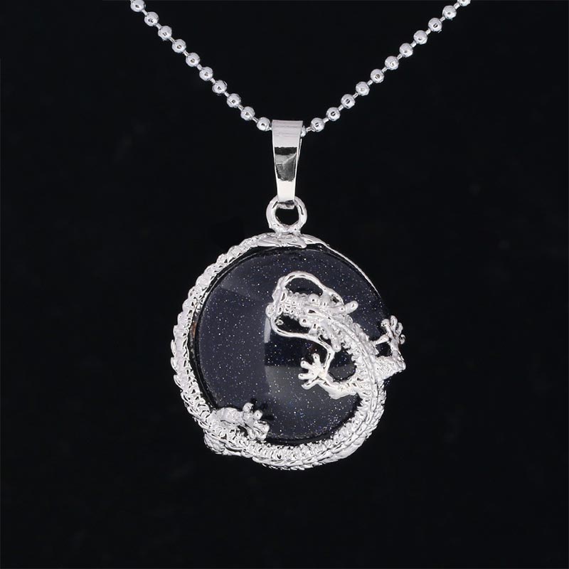 Dragon Multi-Stone Crystal Healing Pendant – Blue goldstone dragon with starry glitter, calming